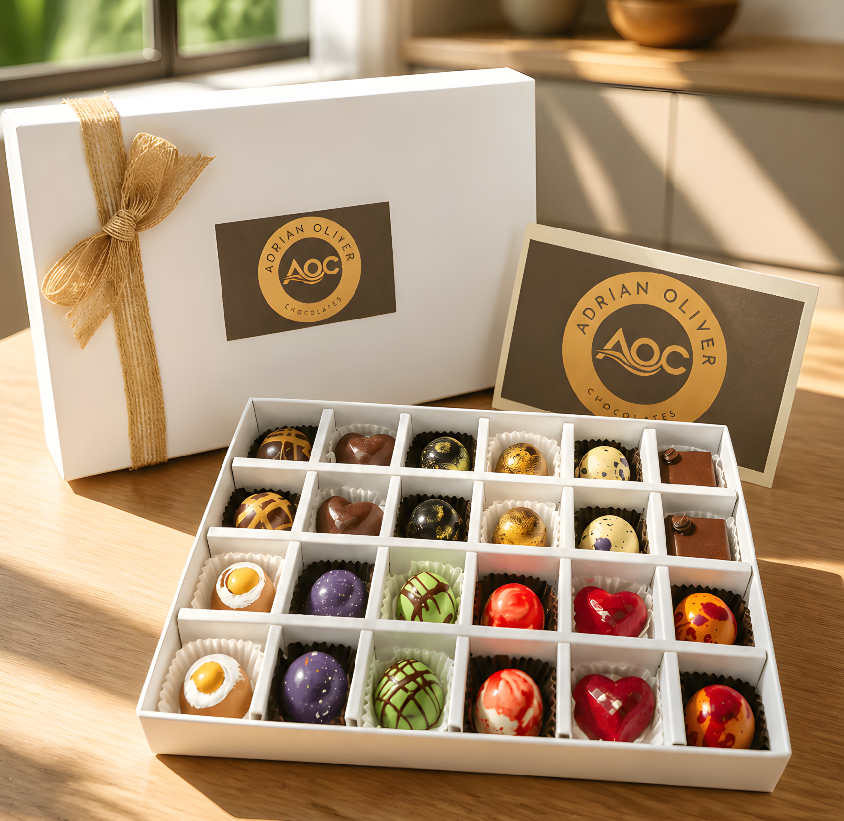 Adrian Oliver Chocolates 24 box of luxury handmade artisan bonbons with gift box and card